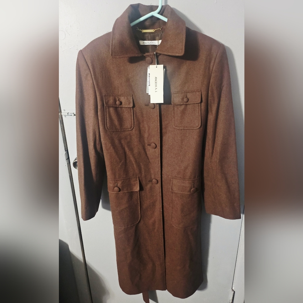 NWT Womens Vintage Angelica. L Wool Cashmere Blend trenchcoat size 12 chocolate